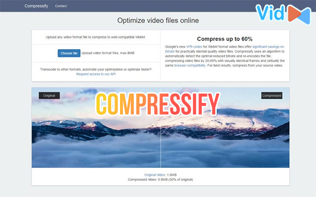 Reduce size of video file online with Compressify